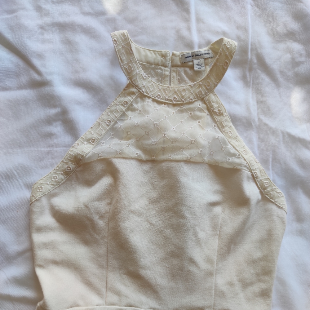 Cream white skater a line dress with mesh